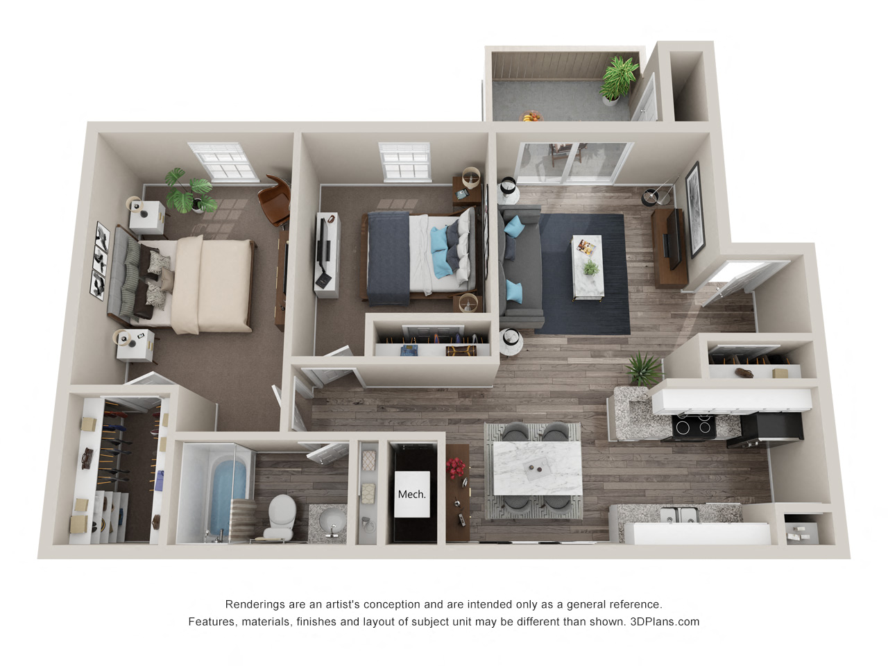 Floor plan for 2 beds, 1 bath, 824 sqft